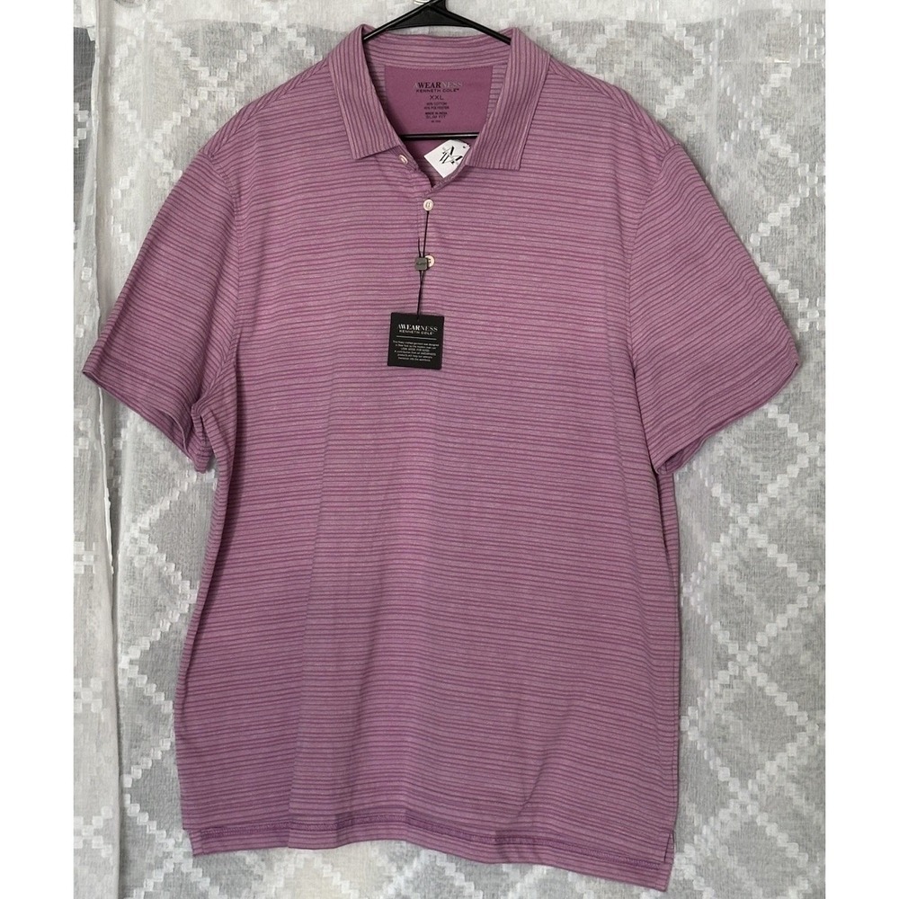 Awearness Kenneth Cole Men's XXL Pink Slim Fit Polo 4-Way‎ Stretch Shirt